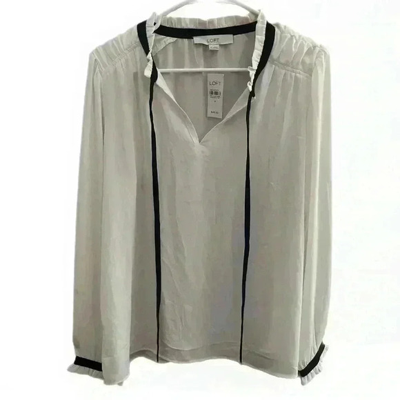 LOFT Tops - LOFT white blouse with black piping